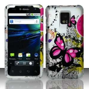 For LG Optimus G2x (T Mobile) Rubberized Silver Pink Butterfly Design 