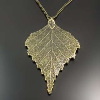 Bronze Tone Sweater Chain Necklace Large Leaf Pendant  