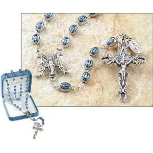  Catholic Rosary 8mm Oxidized Blue Silver Bead, Miraculous Mary Rosary