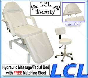 WHITE HYDRAULIC MASSAGE FACIAL TABLE BED CHAIR STOOL SPA BEAUTY SALON 