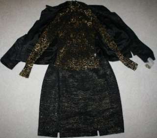   14 Skirt Suit 3 Piece Black Gold Dress Jacket Blazer Beautiful  