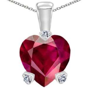   Created Heart Shape Ruby and Diamond Pendant(Metalwhit Jewelry
