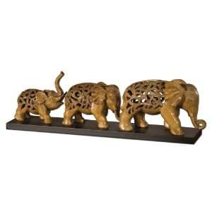   Elephant Train Detailed Carving In Muted Ivory Tones & Matte Black
