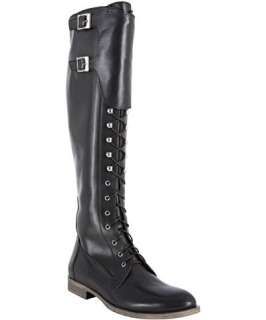 Charles David black leather Rove lace up buckle boots