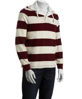 POLO Ralph Lauren classic wine stripe cotton hooded rugby shirt