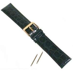    Long Black Leather Crocodile Grain Watch Band 20mm