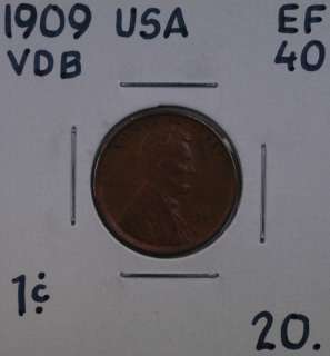 1909 vdb usa 1 cent small cent citadel coins graded ef 40