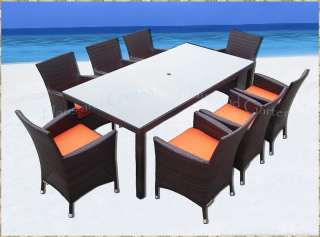 OUTDOOR WICKER DINING TABLE & CHAIRS SET PATIO FURNITURE SEATS 8 9PC 