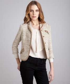 Miu Miu tan wool blend tweed button front jacket
