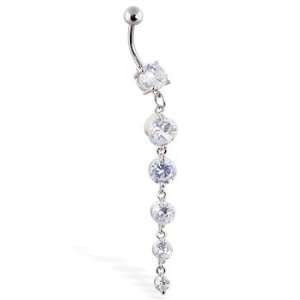 Super long dangling belly ring with round gems Jewelry