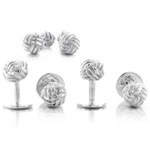   Classic Silver Double Woven Love Knot Cufflinks and Studs Set Jewelry