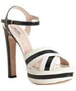 style #313006401 white and navy patent leather platform ankle strap 