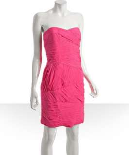 Shoshanna hot pink silk pleated sweetheart strapless dress   