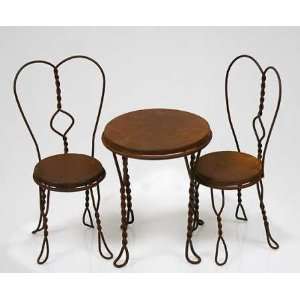  Small Ice Cream Parlor Table & 2 Chair Set of Rusty Tin (3 