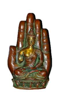 Rare Sitting Buddha On Palm Hindu God Brass Sculpture India 10  