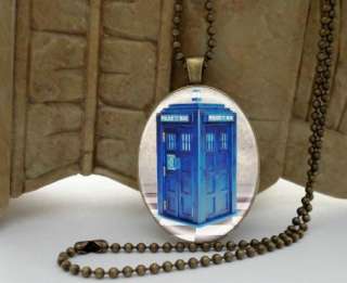   UK Police Phone Box BRASS Glass Cameo Setting Necklace Pendant  
