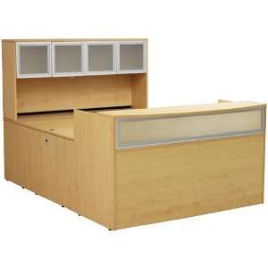   Shaped Reception Desk w/Frosted Glass Panel & Hutch: Office Products