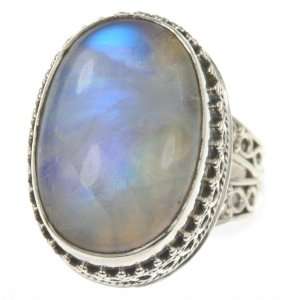   925 Sterling Silver RAINBOW MOONSTONE Ring, Size 7.25, 10.44g Jewelry