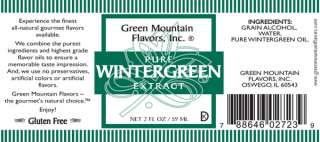 Label for 2oz Pure Wintergreen Extract by Green Mountain Flavors