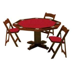 Kestell 57 Pedestal Base Ranch Oak Poker Table with Red Fabric 