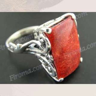 BRIGHT RED CORAL 925 STERLING SILVER SZ 9 ring  