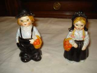 Pair Salt & Pepper Shakers Boy & Girl Swiss Boy & Girl Porcelain 