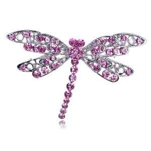   Rose Pink Crystal Rhinestone Filigree Wing Dragonfly Insect Pin Brooch