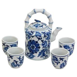   Floral Tea Set (China) Floral Blue & White Porcelain Tea Set (China
