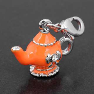 Charm Pendant Fit Bracelet Necklace,Orange Teapot  