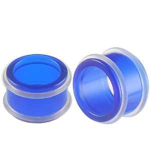 )   Blue Acrylic Flesh Tunnels Ear Gauge Plugs Earlets with Silicone 