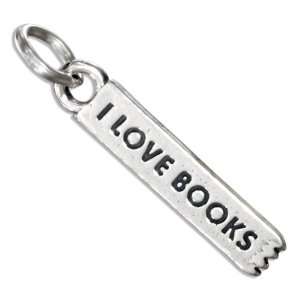  Sterling Silver I Love Books Bookmark Charm. Jewelry