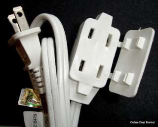 WHITE Extension POWER Cord 2 Prong 3 Outlet INDOOR  
