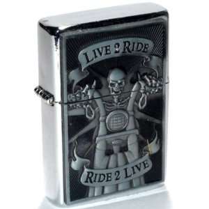  Skull Live To Ride Raised Image Refillable Butane Torch Lighter 