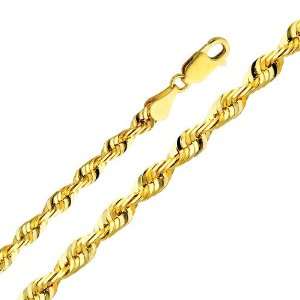 14K Yellow Gold 4mm Diamond Cut Solid Rope Chain Necklace with Lobster 