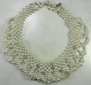 Vintage Signed JAPAN Woven White Pearl Bib Collar Necklace, Prom 