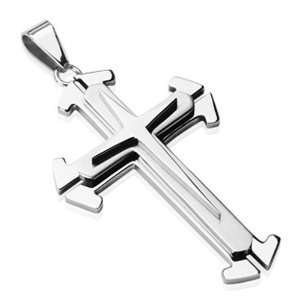  Spikes 316L Stainless Steel Three Trier Cross Pendant 