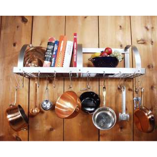 Wall Mounted Pot Rack with 12 Hooks and Utensil Grid   36 Inch  
