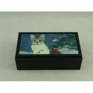  Ceramic Tile Cat, Wooden Box 8 3/4x5x2 3/4H, 39240 BY 