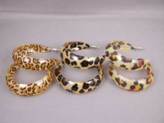 Animal cheetah leopard print hoop earrings 1 5/8 wide  