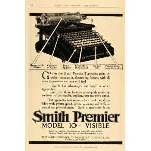  1910 Ad Antique Smith Premier Typewriter Model 10 Keyboard 