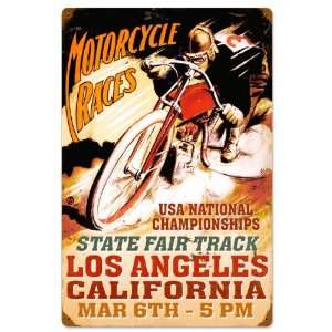  LA Motorcycle Races Motorcycle Vintage Metal Sign   Victory 