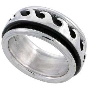  Sterling Silver Wave Spinner Ring (Available in Sizes 7 to 